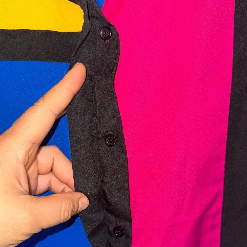 Colorblock Women's Blouse in Blue, Pink, and Yellow - Picture 6 of 12
